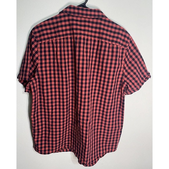 Perry Ellis Mens Large Plaid‎ Button Down T-Shirt Pink/Red/Black - Picture 5 of 6